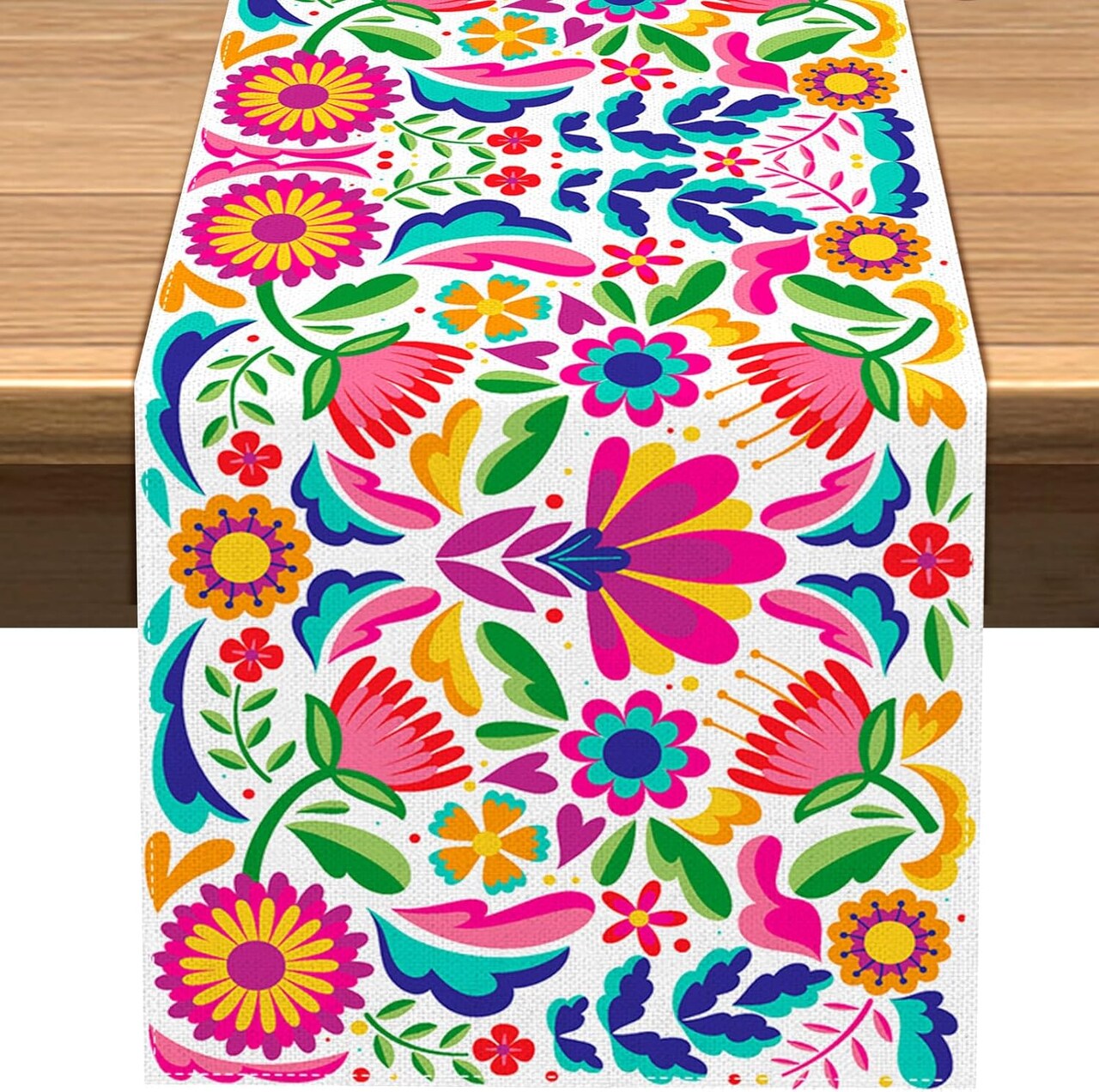 Mexican Floral Table Runner 13x72" – Cinco De Mayo & Dia De Los Muertos Party Decor (Pattern-B)